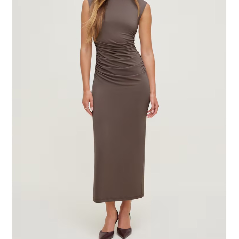 Dynamite Taupe Ruched Maxi Dress